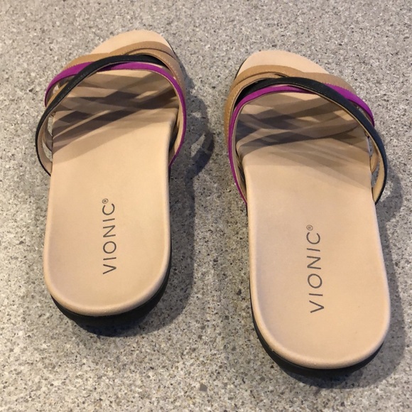 VIONIC Slide Sandal - DAVA Black/Tan/Fushia - Picture 2 of 5